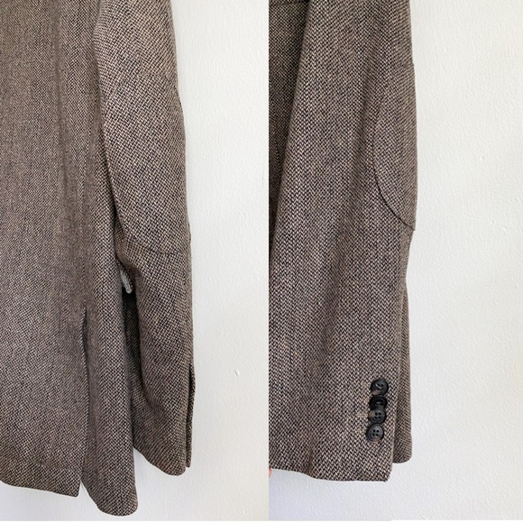 Joseph Abboud Tweed Herringbone Wool Blazer Sport Coat Jacket Brown Elbow Patch - Picture 6 of 12